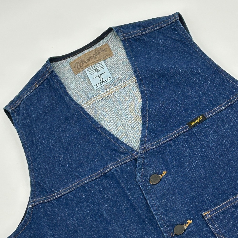 Wrangler Denim Vest Men XL Blue Western Indigo Button Front Pockets Unlined